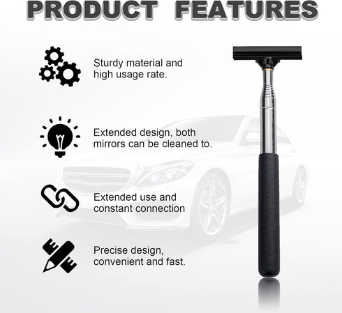 Car Rearview Mirror Wiper Retractable Wiper Long Handle Car Cleaning Tool Car Side Mirror Scraper, Car Accessories-Black...