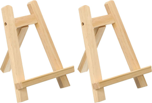 PATIKIL 7.9" Mini Wooden Easel Stand, 2 Pack Table Use Triangle Holder for Displaying Photos, Card, Canvases, Wedding, Wood Color...