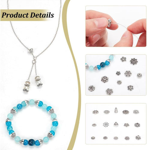 PH PandaHall 300Pcs Bead Caps, 15 Styles Flower Bead Cap Spacers Alloy Bead Cap Bails End Charm Caps Spacer Beads for Earring Bracelets Necklace J...