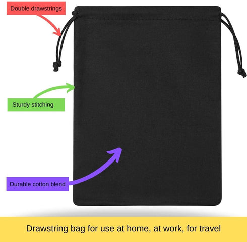 DR Black Cotton Drawstring Bags with Double String, For Pantry Gifts Kitchen Wardrobe (6 x 8 inch - 12 pack)...
