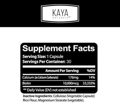 Kaya Naturals Biotin 10,000mcg Hair Growth Vitamins - Strong Nails, Healthy Skin Supplement for Women and Men - Healthier Hair & Skin - 30 Count...