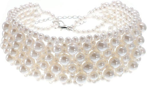 Fashion Multi Strand Simulated Pearl Resin Chain Collar Choker Statement Necklace Costume Jewelry for Women...