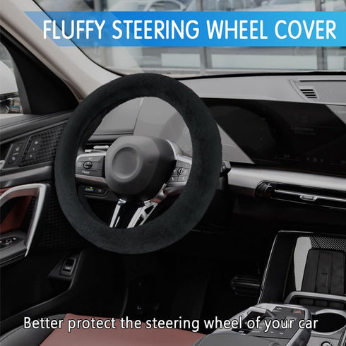 ASUBHA Car Steering Wheel Cover, Fluffy Steering Wheel Cover, Soft Warm Non-Slip Car Interior Accessories Fits 14.5-15 inches Outer Diameter Car S...