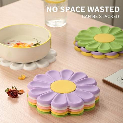 Daisy Trivet for Hot Pots and Dishes, 6.7 Inch Round Flexible Silicone Pot Holders Hot Pads, Anti-Slip Coaster, Heat Resistant Mat Multi-Use Creat...