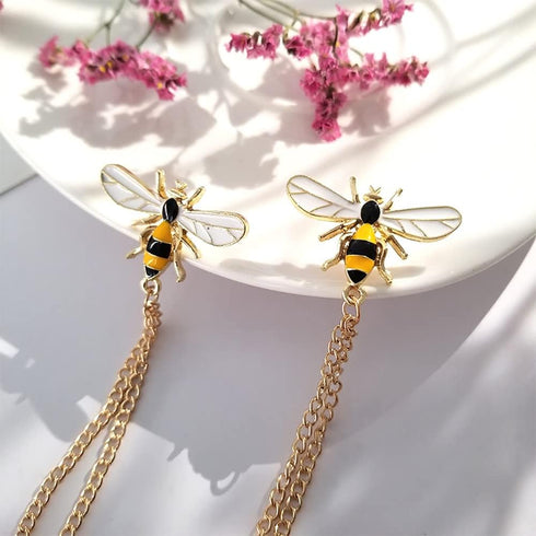 Cute Bee Long Chain Brooch Pin,Animal Insect Bee Chain Tassel Lapel Pin Enamel Bee Suit Pin Jewelry for Women Men Gifts...