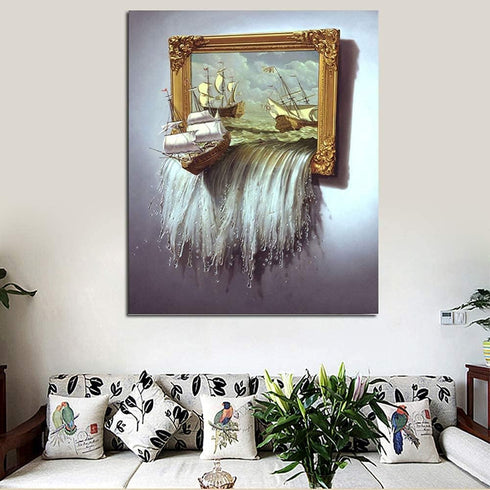 GELANYOUPIN 5D DIY Full Round Rhinestone Painting Landscape Ship 3D Cross Stitch Crystal Embroidery Beads Mosaic Handmade Art Craft Home Decoratio...