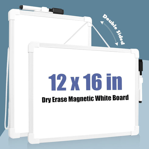 SUNEE Small Dry Erase Board with Hanging, 12x16 Magnetic White Board with Marker, Double-Sided Dry Erase Whiteboard for Students - Planning, Drawi...