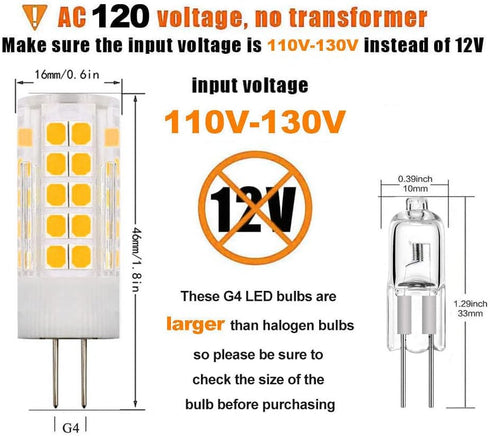 G4 LED Bulbs 110V-130V (Not Low Voltage 12V) G4 Bi-Pin Base Spotlight Lighting Dimmable 5W Warm White 3000K Replace 45W G4 Halogen Lamp, for Under...