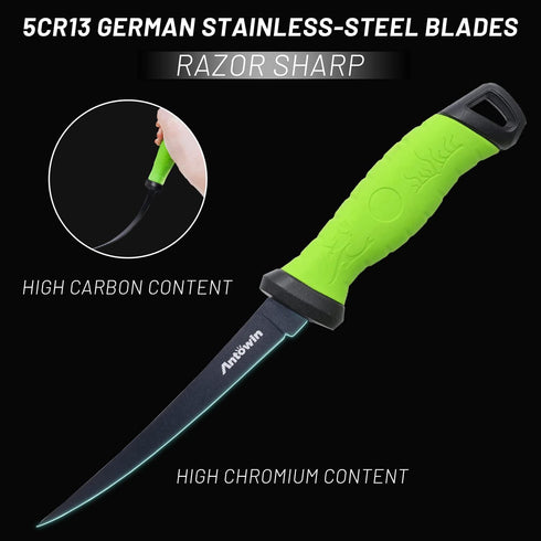 ANTOWIN 6 Inch Fishing Fillet Knife, Knives for Filleting Fish and Boning Meat, Sharp Stainless-Steel Non-Stick Coating Blade,with Stage Knife Sha...