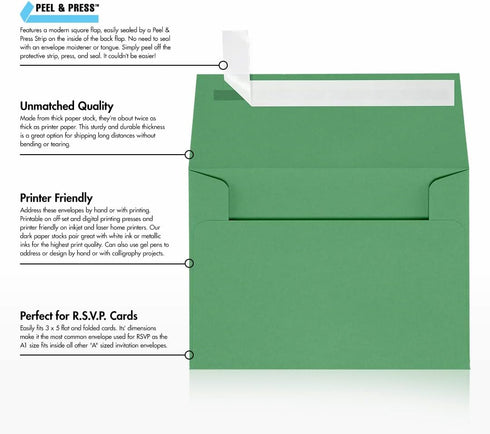 LUXPaper 4Bar A1 Invitation Envelopes | Peel & Press | 3 5/8" x 5 1/8" | Holiday Green | 80lb. Text | 50 Qty...