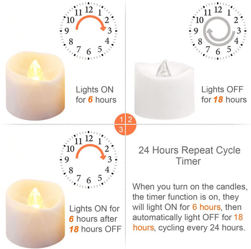 12 Pack Timer Tea Lights Candles Battery Operated, Flameless Flickering Fake Tealight Outdoor Electric Votive Candle Bulk for Halloween Decor...