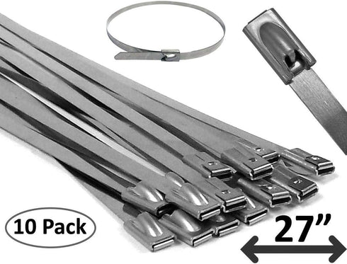 Electriduct 304 Stainless Steel Cable Ties 27 Inch 200 Lbs Heavy Duty Self Locking Ball Lock Zip Ties UV Resistant (10 Pack)...