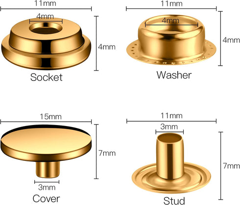 40 Pieces (10 Sets) Gold Leather Snap and Fastener Kit Tool 5/8 inches (15mm) Snaps for Leather Fasteners Kit for Leather Stainless Snaps Button f...