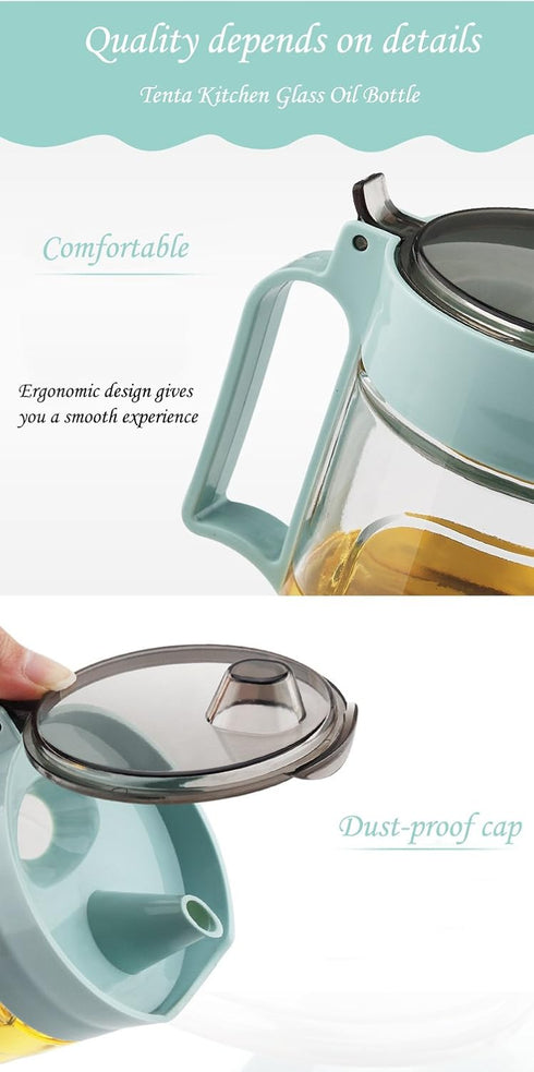 TENTA KITCHEN Olive Oil Vinegar Syrups Bottle Dispenser Cruet - 650ml(22Oz) Oil Bottle Glass With No Drip Plastic Bottle Spout And Protective Cap...