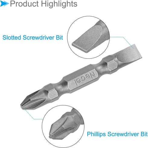 Phillips-Slotted Double Ended Screwdriver Bit, 50mm Long PH2/SL6 1/4 Inch Hex Shank, S2 Magnetic - (Applications: for Power Tool), 5-Pieces...
