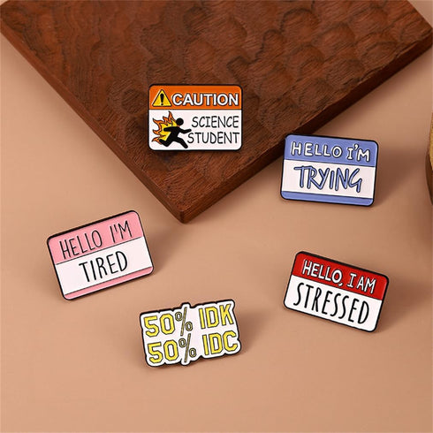 Funny Text Brooch Hello I'm Positive Quotes Hard Enamel Pins Mental Health Badges 50% IDK 50% IDC Humorous Dialogue Lapel Pin Jackets Shirts Skirt...