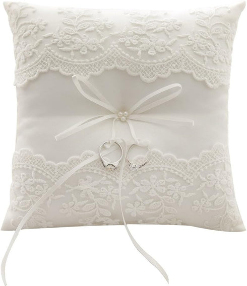 Awtlife Lace Pearl Wedding Ring Pillow Cushion Bearer 8.26 Inch for Beach Wedding...