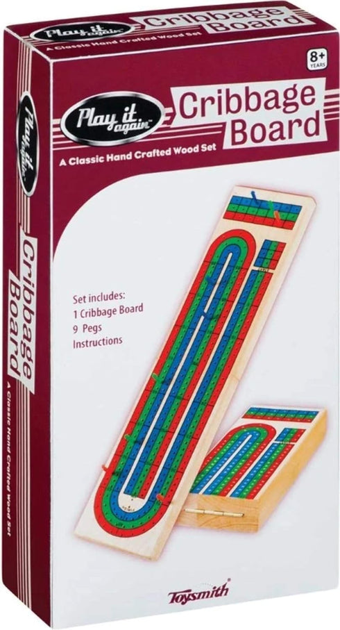 Toysmith 3-Track Cribbage Board - Handcrafted Travel Cribbage Board - Folding Cribbage Board for 2-3 Players - Classic 3-Track Layout...
