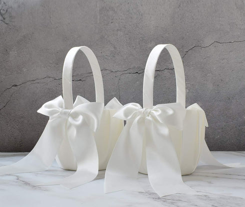 2 PCS Flower Girl Baskets Set- Cute Cherish Wedding Flower Baskets (Ivory)...