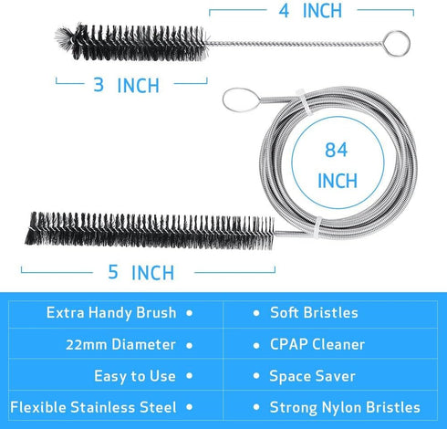 CPAP Tube Cleaning Brush – 7ft Flexible Stainless CPAP Mask and Tube Cleaning Brush and Handy 7.28in Mask Brush for Standard 22mm Diameter Tube – ...