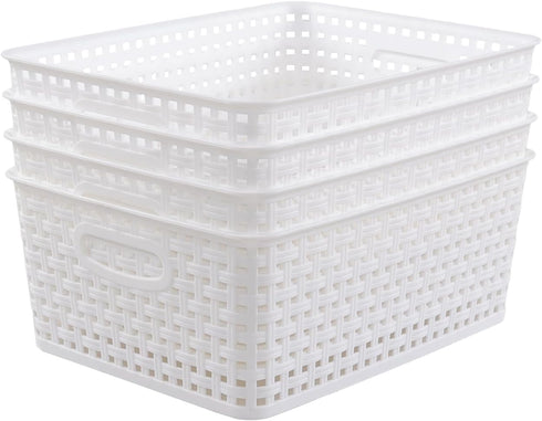 Plastic 8 L Storage Baskets, Medium Kitchen Baskets, White, 4 Packs...