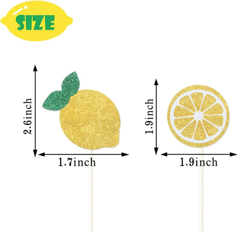 Oskal 24Pcs Glitter Lemon Cupcake Toppers Fruits Theme Party, Lemonade Party Decor, Summer Cupcake Toppers, Main Squeeze Party Decorations Tutti F...