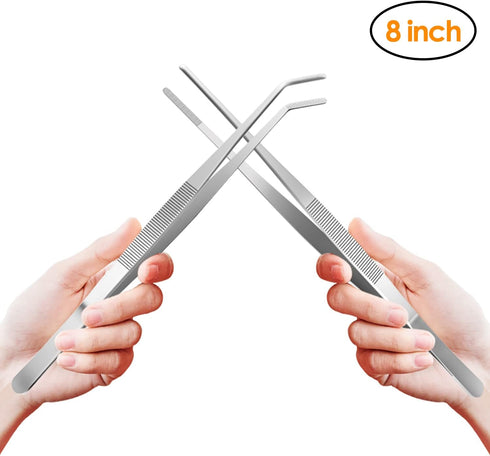 Gutsdoor Kitchen Tweezers Set Stainless Steel Tongs Tweezers Set of 2 with Precision Serrated Tips for Cooking (8 Inch Set)...
