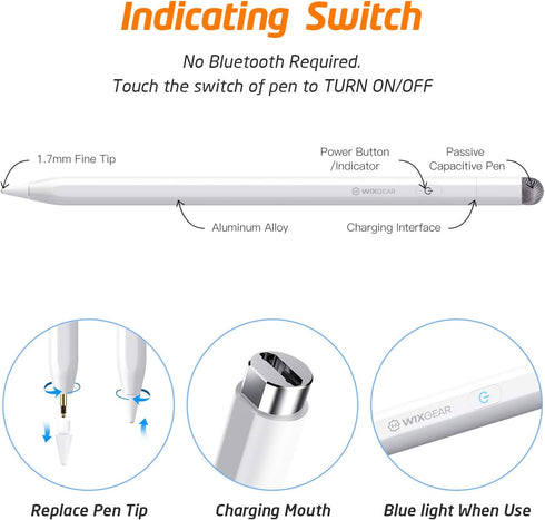 WixGear Stylus Pen for iPad with Palm Rejection, Active iPad Pencil for Precise Writing/Drawing, Compatible Apple (2018-2020) iPad Pro iPad 6th/7t...
