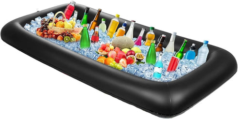 Ice Buffet Serving Tray Drink Cooler with Drain Plug,Inflatable Ice Serving Buffet Bar Inflatable Cooler for Parties Food 52 x 24 x 5'' (Black)...