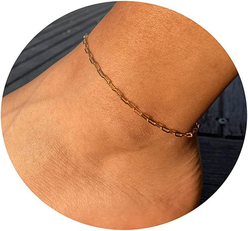 Tasiso Dainty Ankle Bracelets for Women 14K Gold Plated Paper Clip Figaro Satellite Beaded Link Chain Anklets Simple Cuban Lip Chain Anklet Bracel...