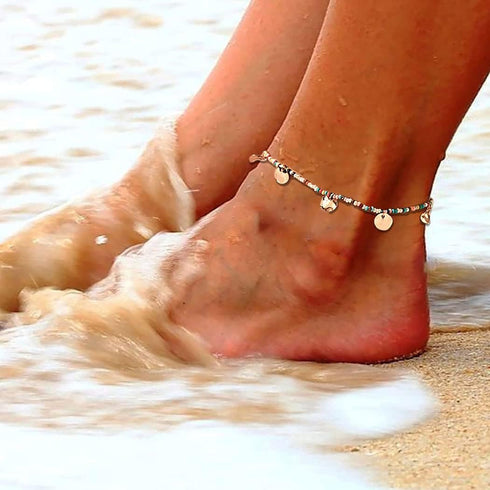Yokawe Boho Beads Anklet Bracelets Gold Boho Sequins Pendant Anklets Beaded Tassel Summer Bracelet Beach Foot Chain Jewelry for Women and Girls...