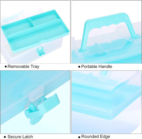 BTSKY Multipurpose Plastic Craft Storage Containers with Removable Tray, Clear Plastic Storage Box with Lid & Handle, Easy Carry & Stack Small Sto...