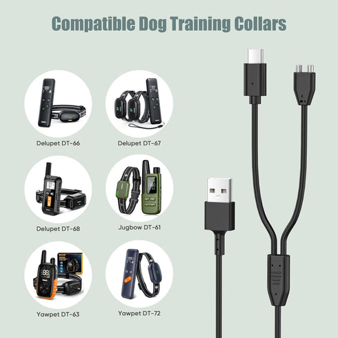 2-Pack Charger for Delupet/Yawpet/Jugbow Dog Training Collar and Remote, 2-in-1 USB Charging Cable...