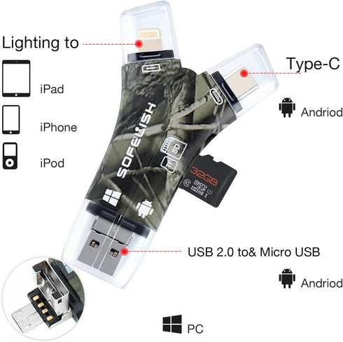 SD Card Reader for iPhone/iPad/Android/Mac/PC/Camera, 4 in1 Micro SD Card Reader, Trail Camera Viewer, Memory Card Reader SD Card Adapter for SD a...