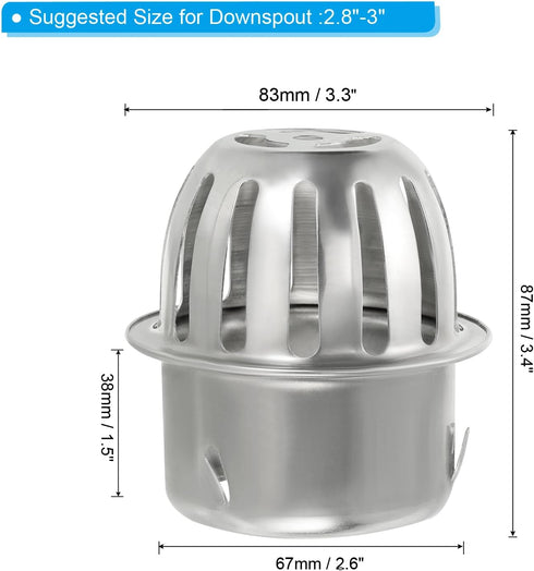 PATIKIL Dome Gutter Guard Filter, 304 Stainless Steel Downspout Strainer, Anti-Blocking Outdoor Gutter Cleaning Tool for Stops Leaves Debris, Fits...