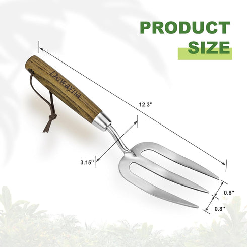 Garden Hand Fork, Hand Weeding Fork with Sharp Tine for Easy Uprooting Large Weeds, Stainless Steel Garden Fork, Comfortable Grip Wood Handle Hand...