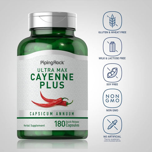 Piping Rock Cayenne Pepper Capsules | 180 Count | Capsicum Annuum | Plus Ginger and Hawthorn Berry | Herbal Supplement | Non-GMO, Gluten Free...