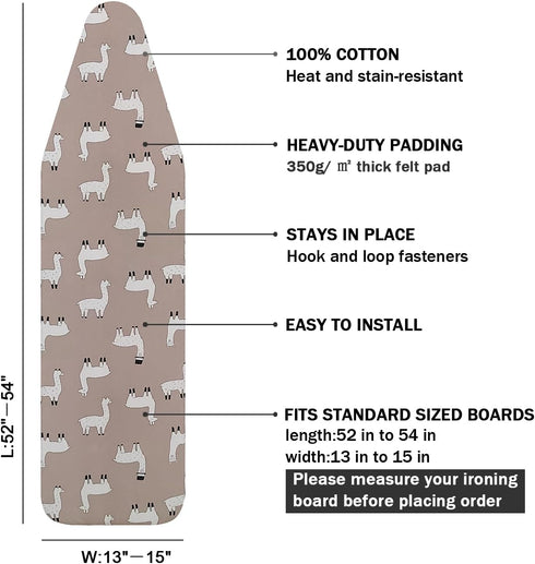 Ironing Board Cover and Pad Standard Size 15" x 54",3 Pairs of Hook and Loop Fastener Straps,Elastic Edges,Cotton Iron Board Cover with Scorch Res...
