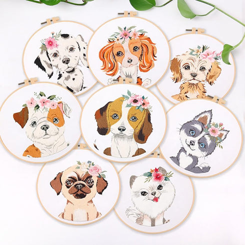 Zcargel Embroidery Starter Kit, Beginner Embroidery Material Set Dogs Pattern Embroidery Cloth 20cm Embroidery Hoops Needle Thread DIY Embroidery ...