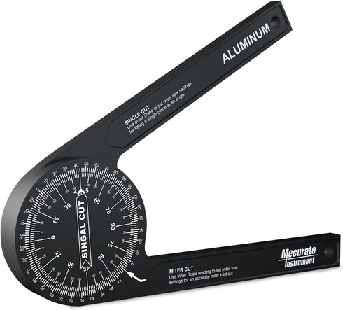 Mecurate Aluminum Miter Saw Protractor, 7.3-Inch Angle Finder Featuring Precision Laser Engraved Scales Woodworking Lightning Measure Tool with 36...