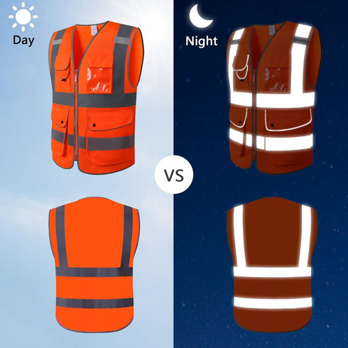 9 Pockets Safety Vest Class 2 High Visibility Reflective Vest for Women Men Security Wear Meets ANSI/ISEA Standards(KZC-Orange, 2XL)...