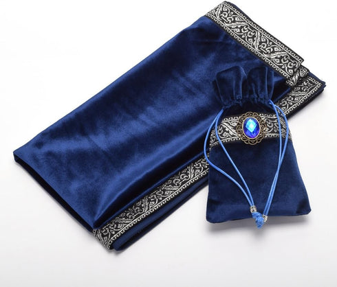 BLESSUME Square Velvet Altar Tarot Table Cloth and Pouch Dark Blue...