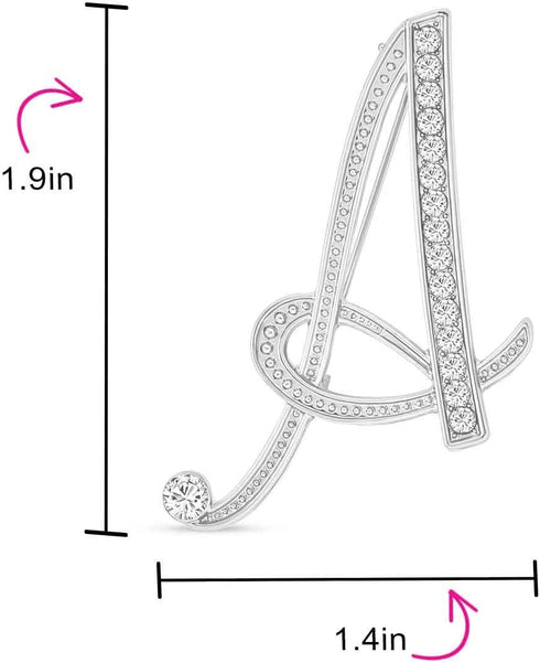 Large Statement ABC Pave Crystal Cursive Script Monogram Letters Alphabet Initial Scarf Lapel Pin Brooch For Teen Women Rose, Yellow Gold Silver P...