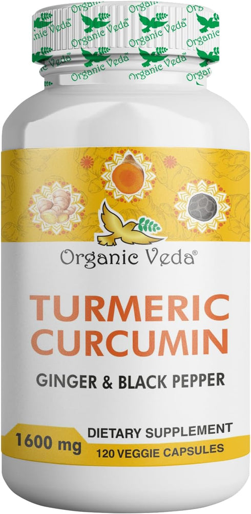 Organic Veda Turmeric and Ginger Capsules 120 pills - Organic Turmeric Curcumin with Black Pepper for Joint Support - Non Gmo, Gluten Free, Turmer...