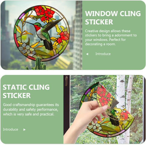 Stained Glass Hummingbird Window Clings Anti-Collision Window Decals Summer Window Stickers Static Clings Birds Strikes on Window Glass Non Adhesi...