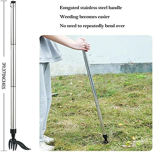 Weed Picker with Handle Stand Up Weed Puller Tool for Garden Adjustable Weeder Weed Removal with Non-Slip Metal Front Claws, Easy to Carry, No Squ...