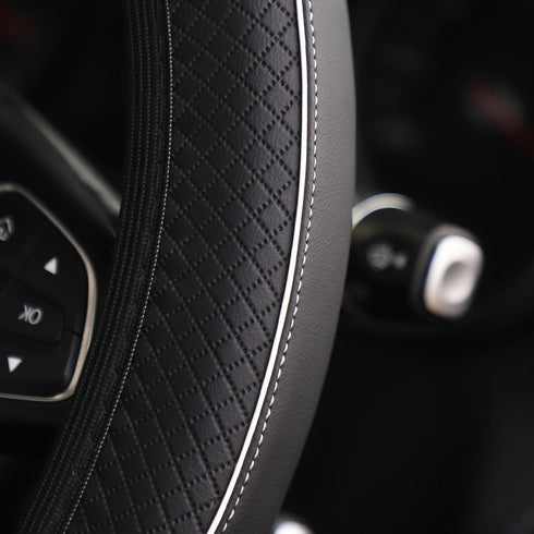 Car Steering Wheel Cover, Leather Auto Steering Wheel Protector, Anti-Slip Car Interior Protection Accessories for Men and Women, 15 inch Universa...