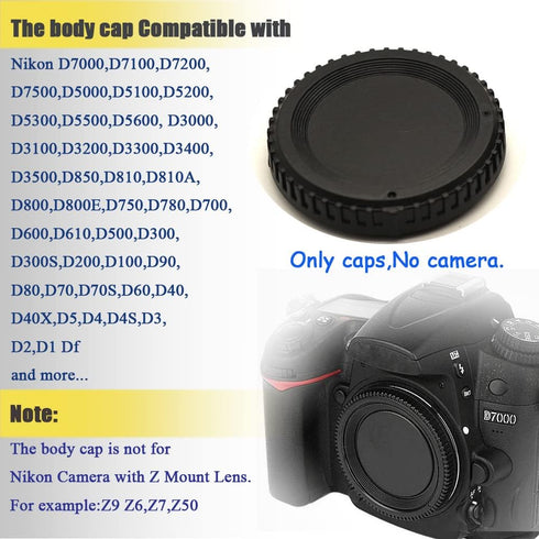 Rear Lens Cap and Front Body Cap for Nikon D850 D7500 D3500 D5600 DSLR with AF,AF-S,AF-P Lenses?Replaces Nikon BF-1B Cap and Fire Rock Hot Shoe Co...