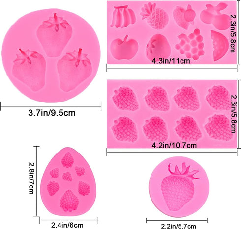5 Pcs Strawberry Baking Mold 3D Cupcake Strawberry Mold Strawberry Silicone Fondant Mold for DIY Topper Decorating Cake Chocolate Cookies Sugar Po...