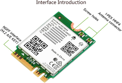 Wireless AX210 NIC, Gigabit Tri-Band Wi-Fi 6E, 802.11AX Standard, Bluetooth 5.2, AX210 NGW Wifi Card, MU-MIMO NGFF (M.2 A/E Key) Interface,Support...